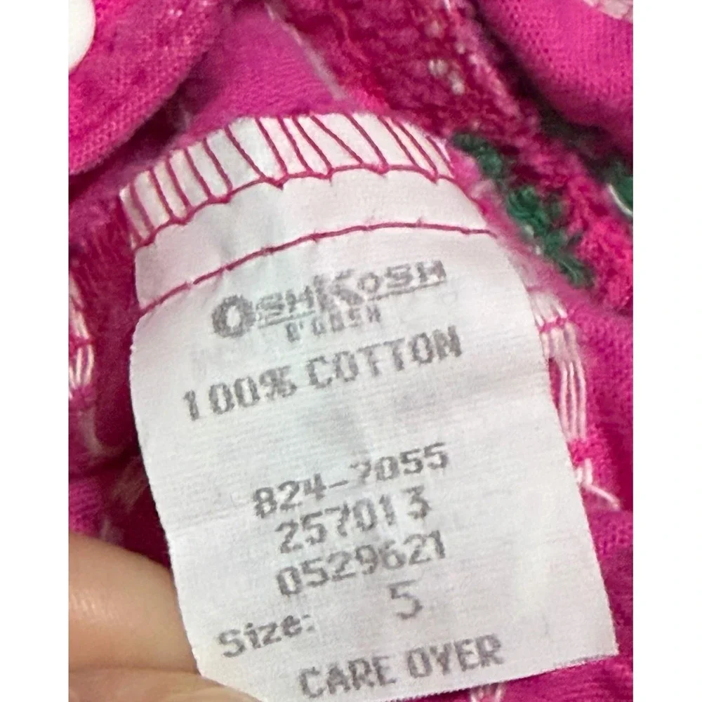 Vintage OshKosh B'Gosh‎ Pink Strawberry Overalls Girls Size 5 USA Made Rare